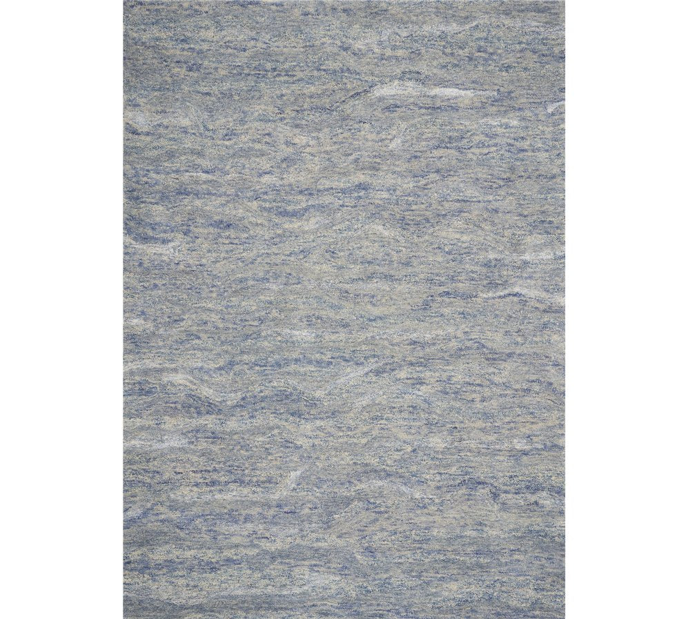 7' X 9' Blue And Beige Wool Abstract Hand Tufted Area Rug