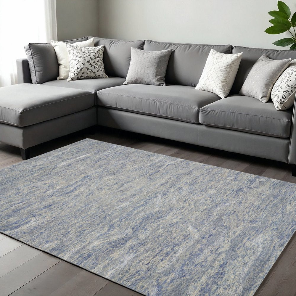 9' X 12' Blue And Beige Wool Abstract Hand Tufted Area Rug