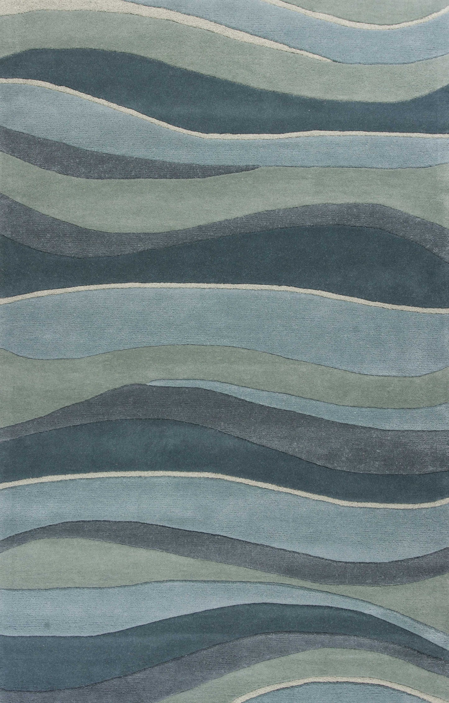 3' X 5' Ocean Blue Teal Hand Tufted Abstract Waves Indoor Area Rug