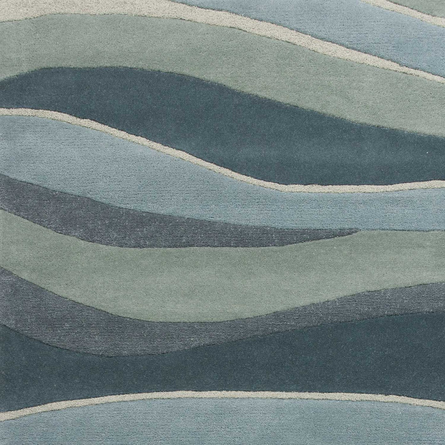 3' X 5' Ocean Blue Teal Hand Tufted Abstract Waves Indoor Area Rug