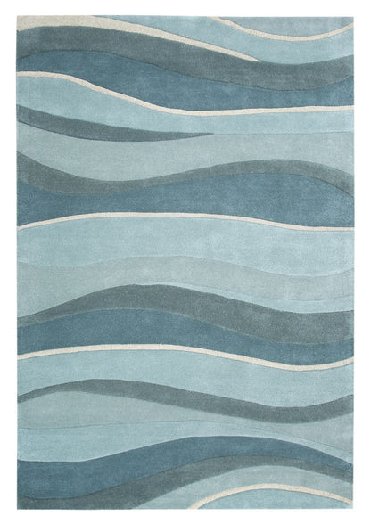 3' X 5' Ocean Blue Teal Hand Tufted Abstract Waves Indoor Area Rug