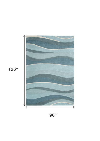 8' X 10' Blue Gray And Ivory Wool Hand Tufted Area Rug