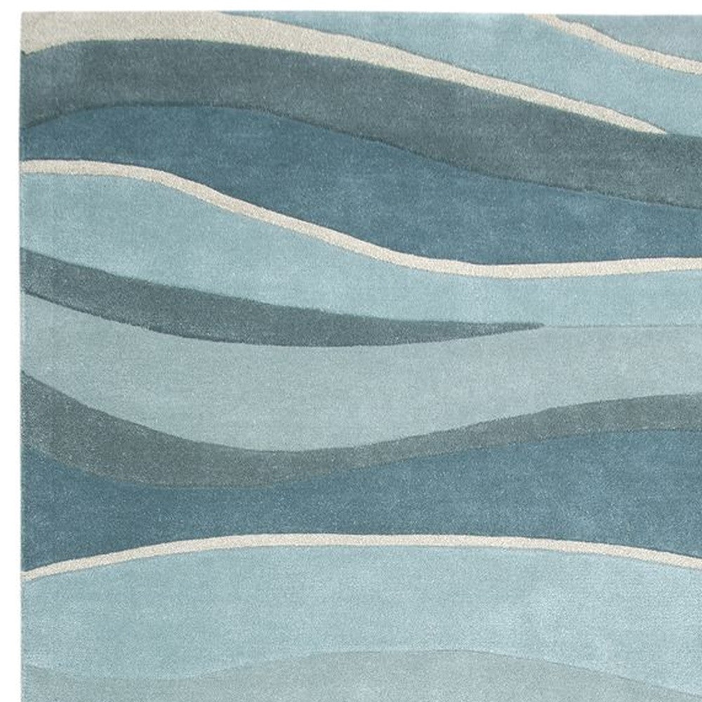 3' X 5' Ocean Blue Teal Hand Tufted Abstract Waves Indoor Area Rug