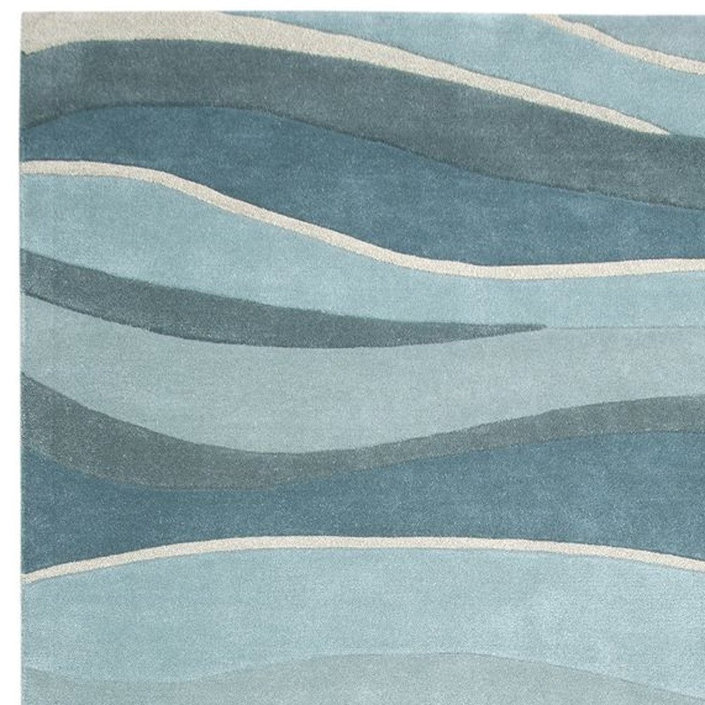 3' X 5' Blue Gray And Ivory Wool Abstract Hand Tufted Area Rug
