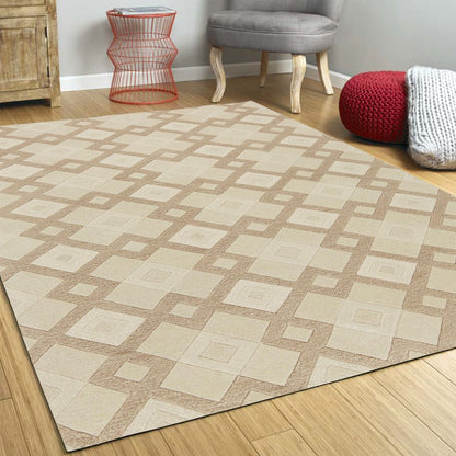 5' X 8' Ivory And Brown Wool Geometric Hand Tufted Area Rug