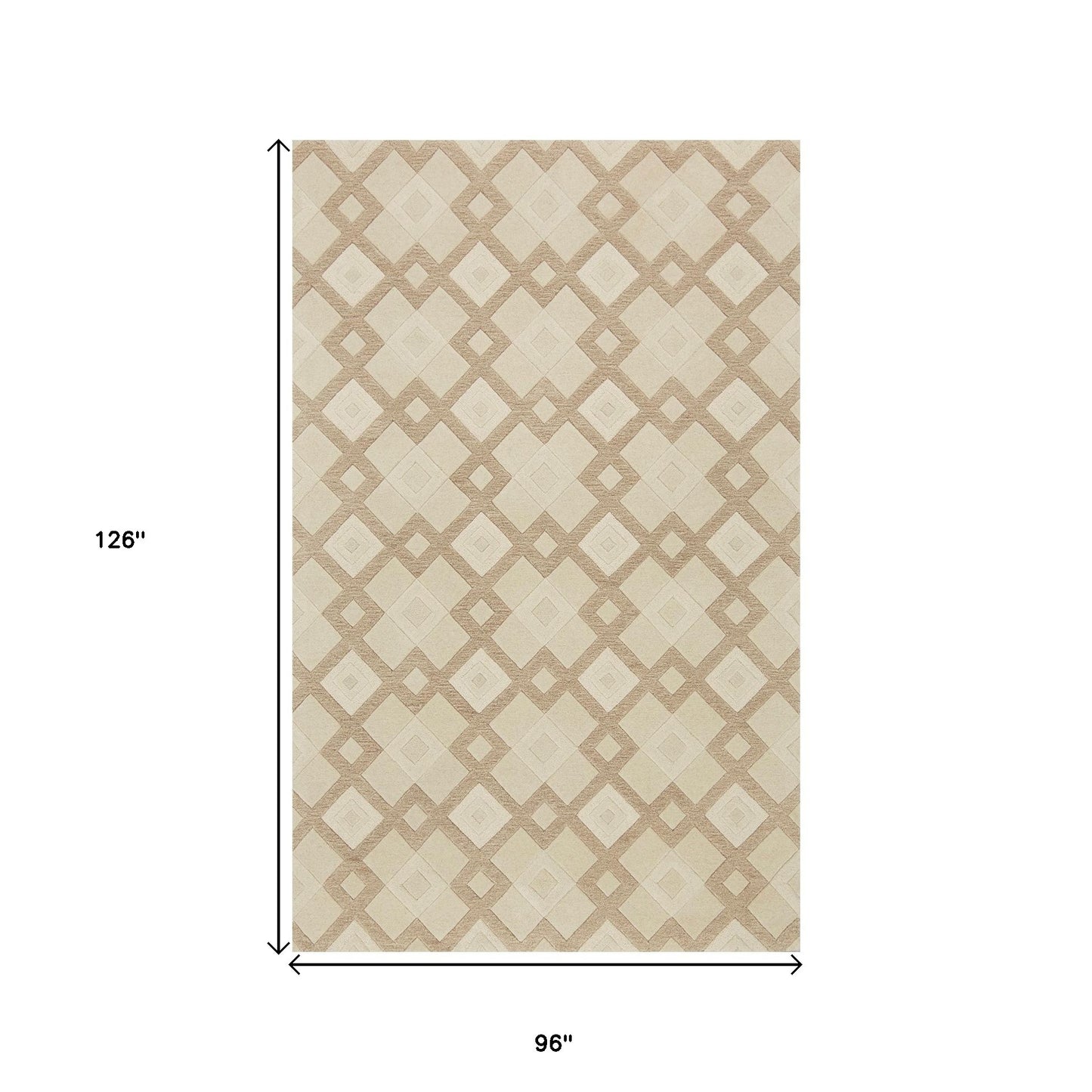 8' X 11' Ivory Wool Geometric Hand Tufted Area Rug