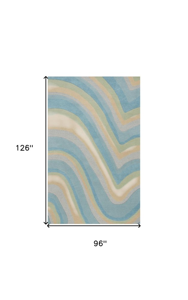 8' X 10' Blue Beige And Green Wool Abstract Hand Tufted Area Rug