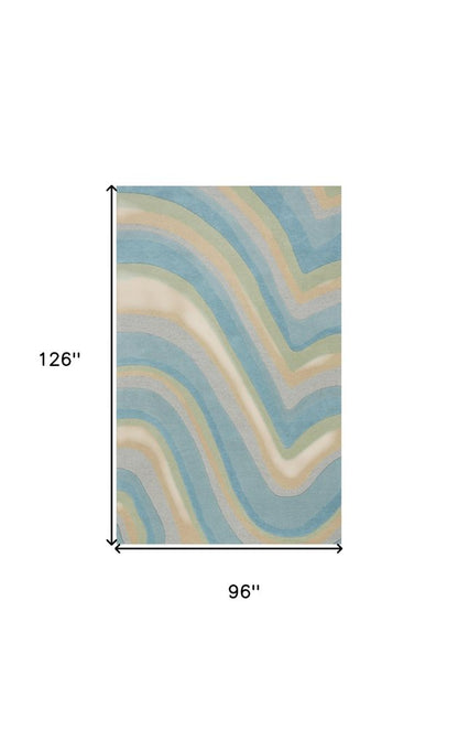 8' X 10' Blue Beige And Green Wool Abstract Hand Tufted Area Rug
