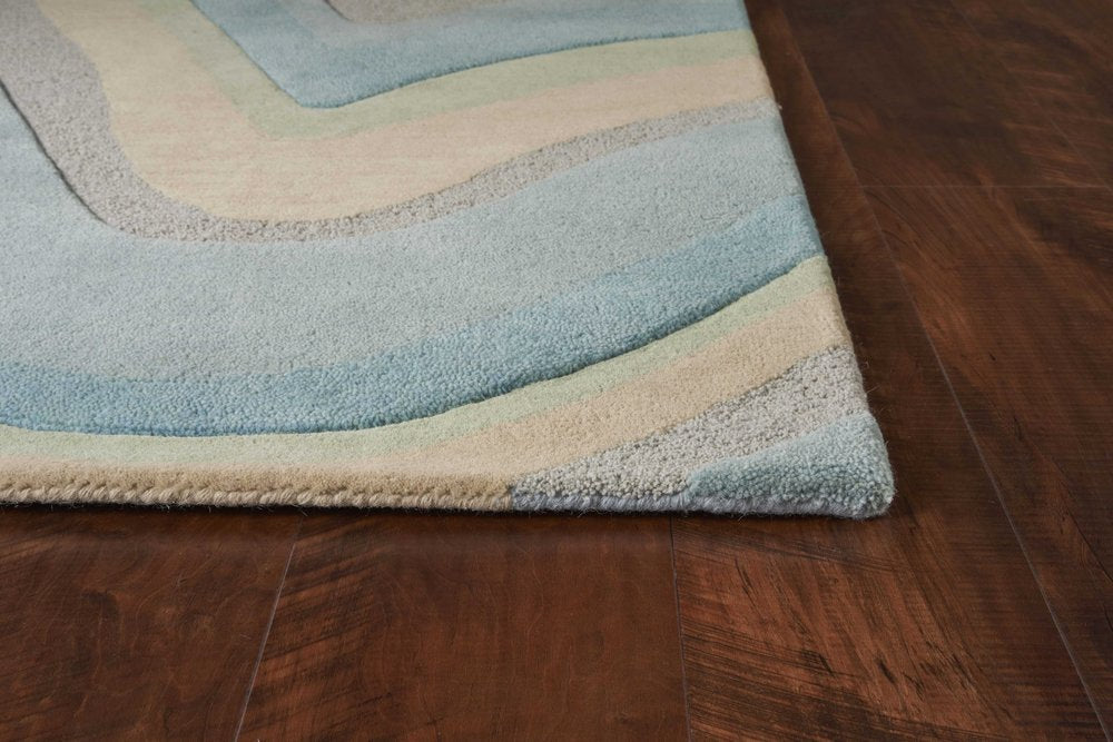 5' X 8' Blue Beige And Green Wool Abstract Hand Tufted Area Rug