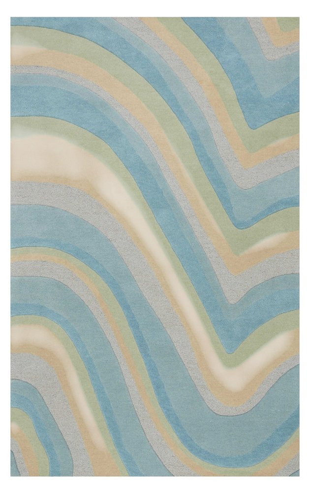 8' X 10' Blue Beige And Green Wool Abstract Hand Tufted Area Rug