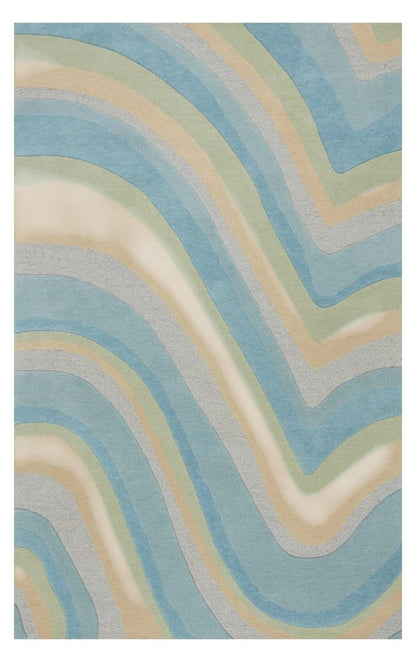 8' X 10' Blue Beige And Green Wool Abstract Hand Tufted Area Rug