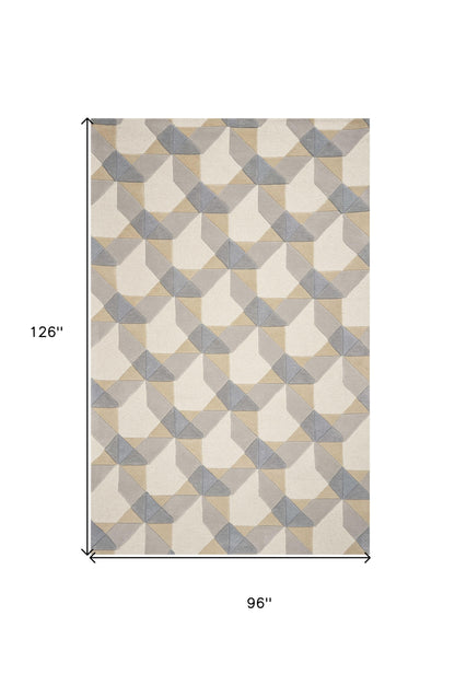 8' X 11' Ivory Grey Hand Tufted Geometric Chain Pattern Indoor Area Rug