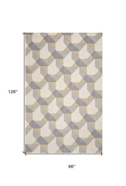 3' X 5' Ivory Gray And Cream Wool Geometric Area Rug