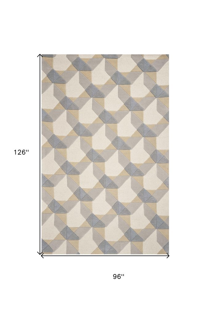 8' X 11' Ivory Gray And Cream Wool Geometric Hand Tufted Area Rug