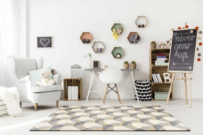 3' X 5' Ivory Gray And Cream Wool Geometric Area Rug