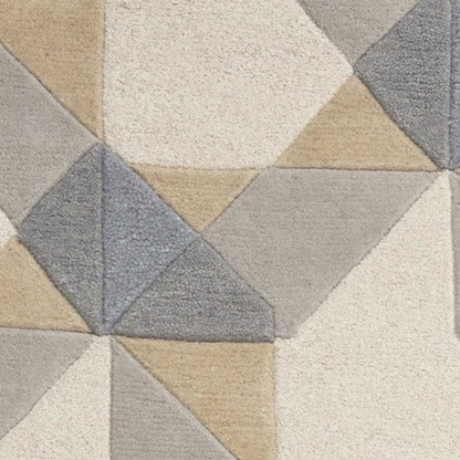 3' X 5' Ivory Gray And Cream Wool Geometric Area Rug