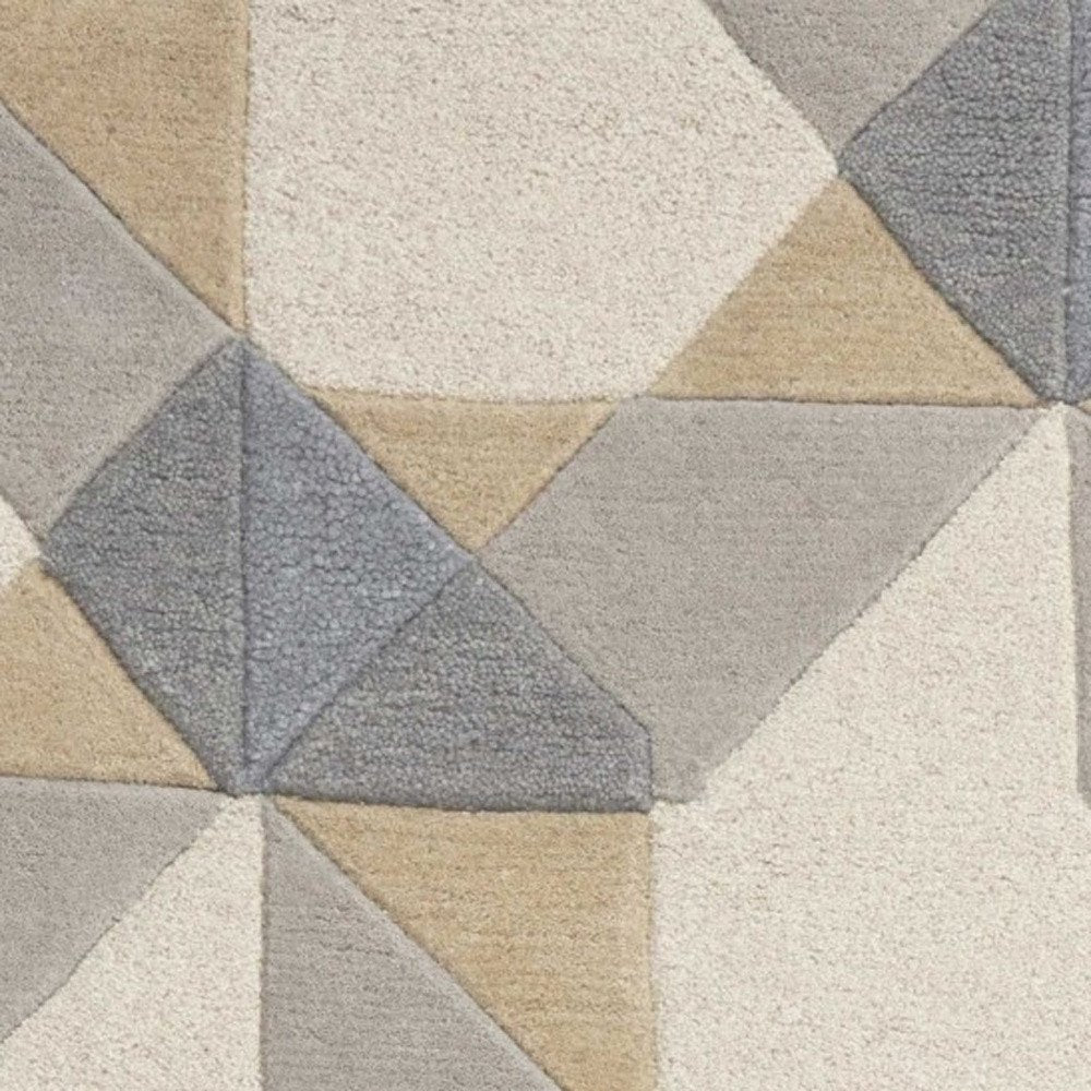 3' X 5' Ivory Gray And Cream Wool Geometric Area Rug