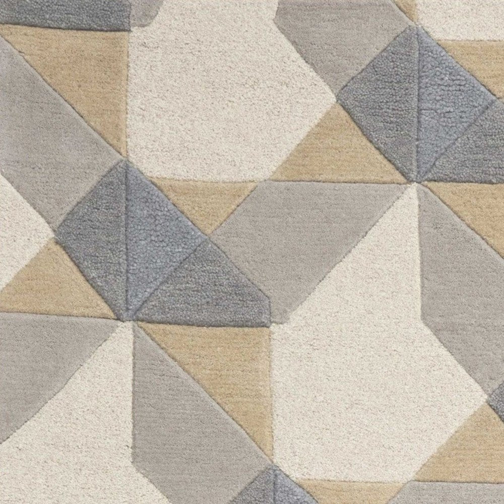 8' X 11' Ivory Gray And Cream Wool Geometric Hand Tufted Area Rug
