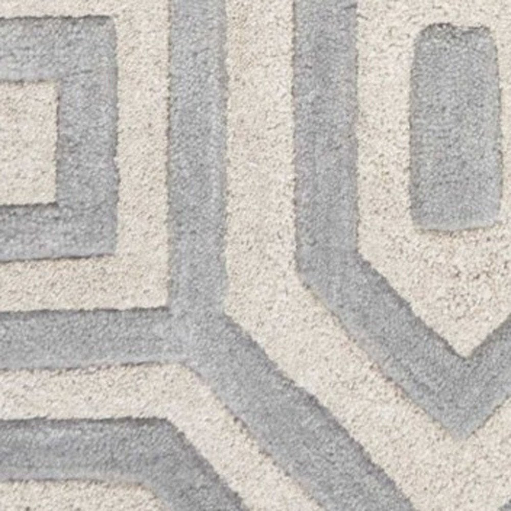 5' X 8' Light Gray And Ivory Wool Geometric Hand Tufted Area Rug