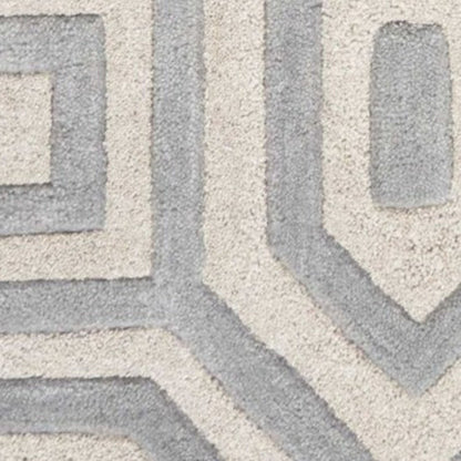 5' X 8' Light Gray And Ivory Wool Geometric Hand Tufted Area Rug