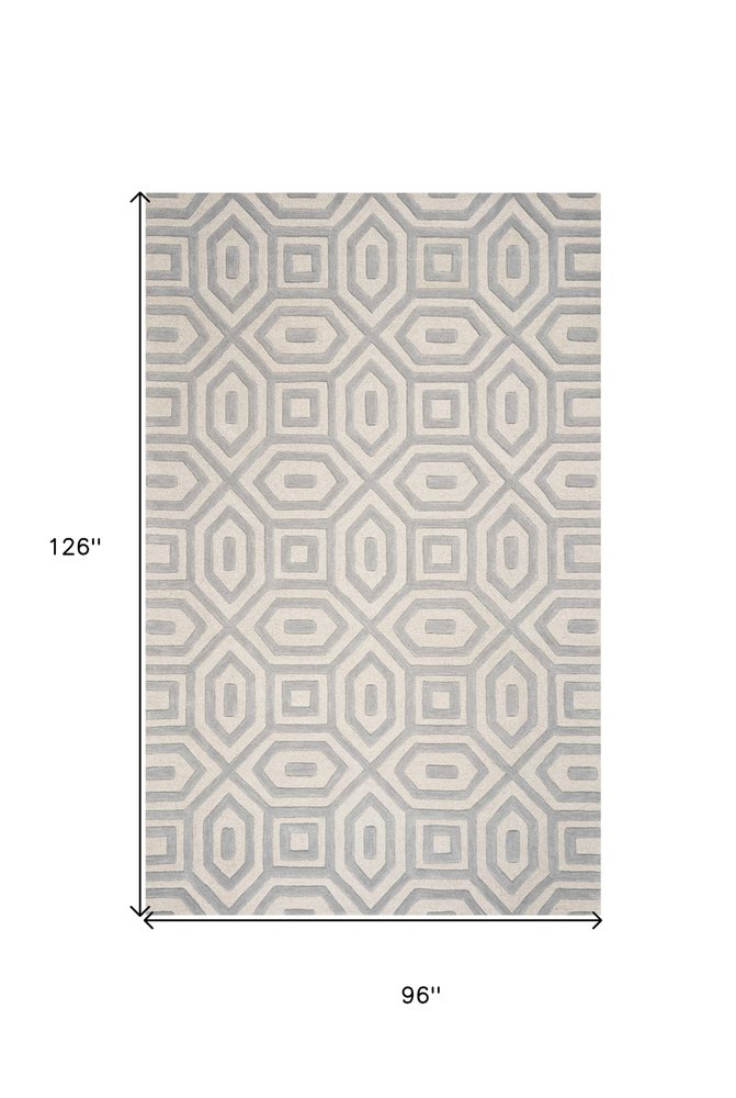 5' X 8' Light Gray And Ivory Wool Geometric Hand Tufted Area Rug