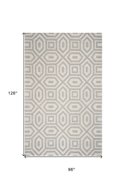 5' X 8' Light Gray And Ivory Wool Geometric Hand Tufted Area Rug