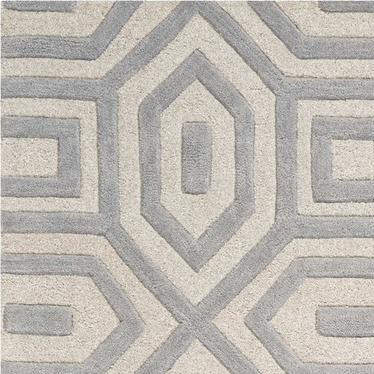 5' X 8' Light Gray And Ivory Wool Geometric Hand Tufted Area Rug