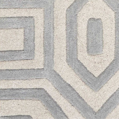 5' X 8' Light Gray And Ivory Wool Geometric Hand Tufted Area Rug