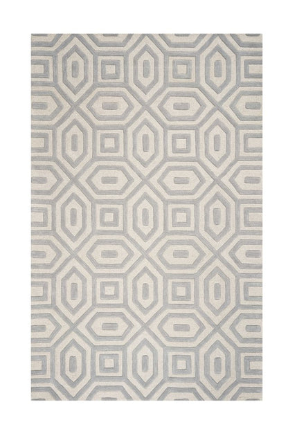 5' X 8' Light Gray And Ivory Wool Geometric Hand Tufted Area Rug