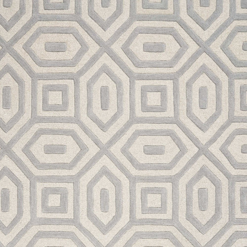 5' X 8' Light Gray And Ivory Wool Geometric Hand Tufted Area Rug