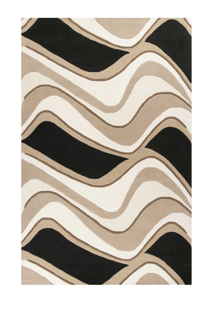 5' X 8' Beige Ivory And Black Wool Abstract Hand Tufted Area Rug