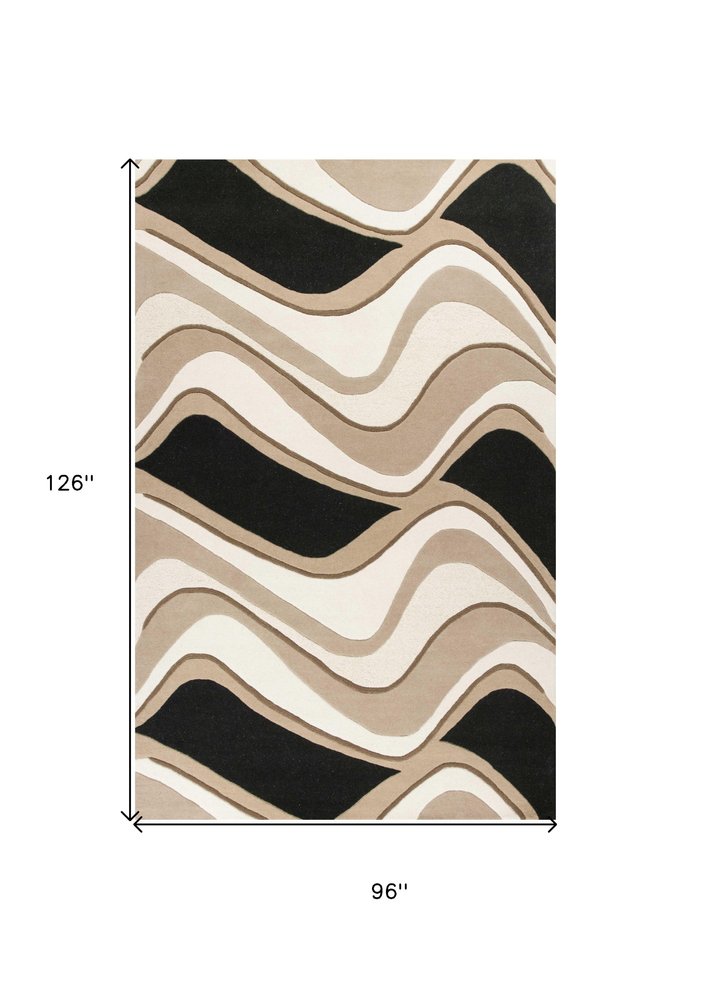 5' X 8' Beige Ivory And Black Wool Abstract Hand Tufted Area Rug