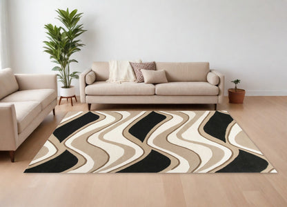 5' X 8'  Wool Black Or  Beige Area Rug