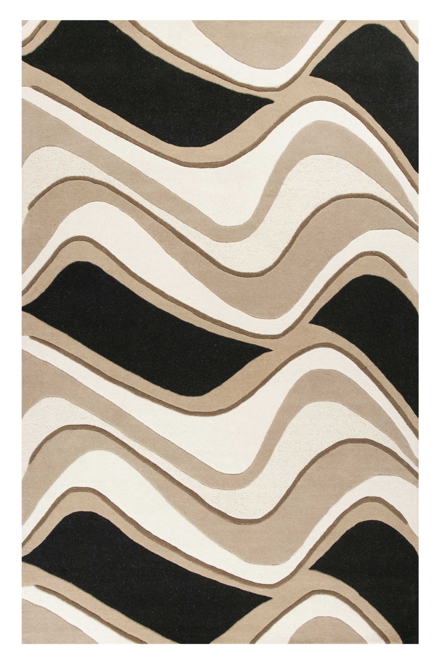 5' X 8'  Wool Black Or  Beige Area Rug