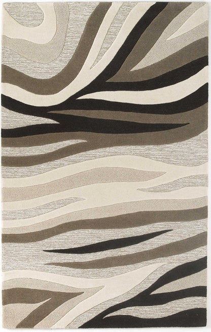 3' X 5' Beige Ivory And Black Wool Abstract Hand Tufted Area Rug