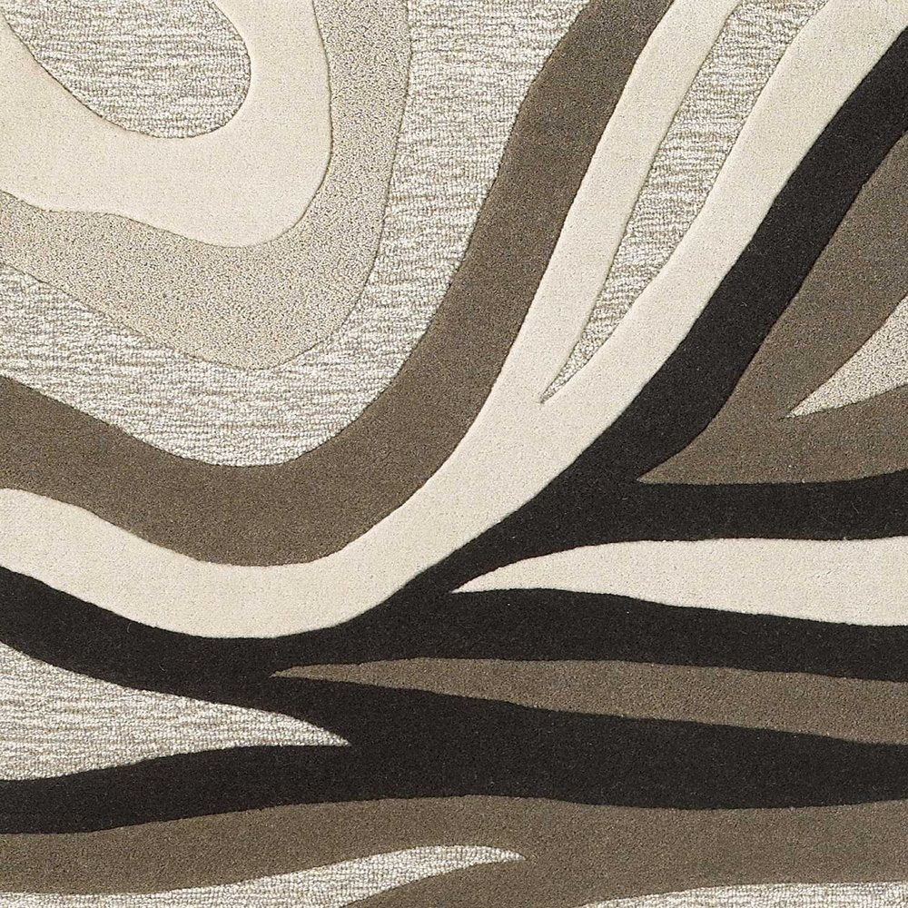 5' X 8' Beige Ivory And Black Wool Abstract Hand Tufted Area Rug