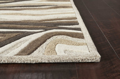 8' X 10' Beige Ivory And Black Wool Abstract Hand Tufted Area Rug