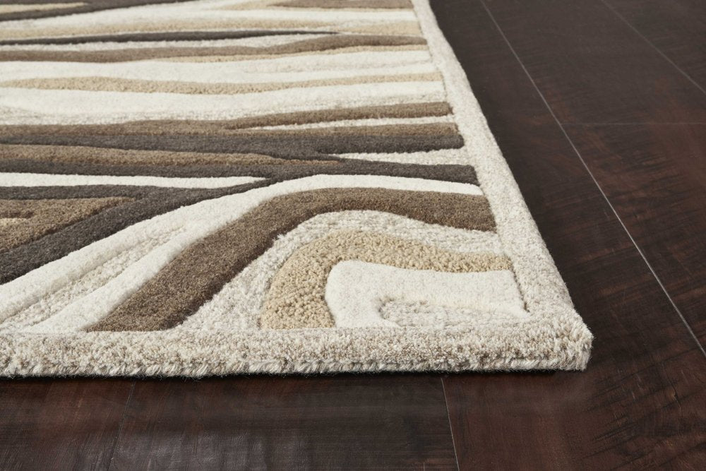 7' Beige Ivory And Black Wool Abstract Hand Tufted Runner Rug