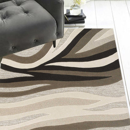7' Beige Ivory And Black Wool Abstract Hand Tufted Runner Rug