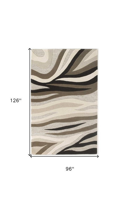 7' Beige Ivory And Black Wool Abstract Hand Tufted Runner Rug