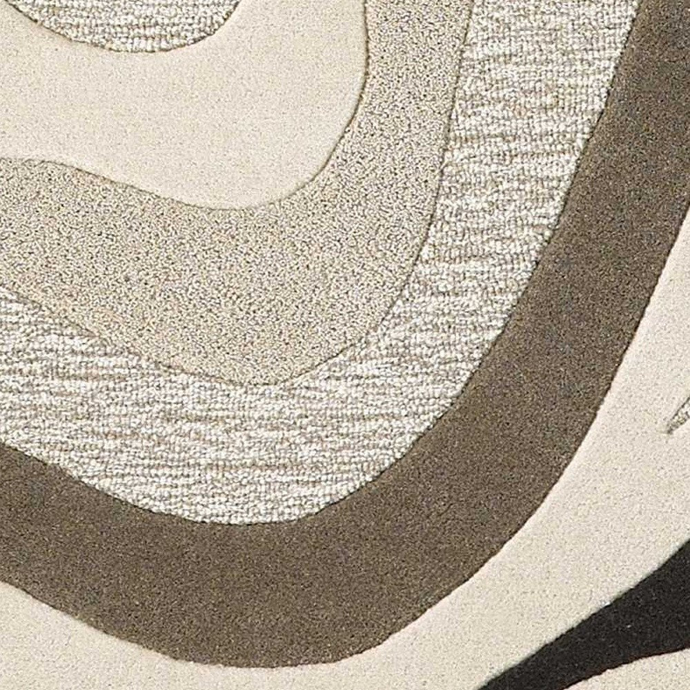 7' Beige Ivory And Black Wool Abstract Hand Tufted Runner Rug