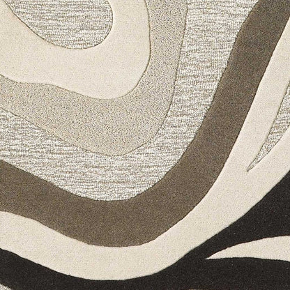 7' Beige Ivory And Black Wool Abstract Hand Tufted Runner Rug