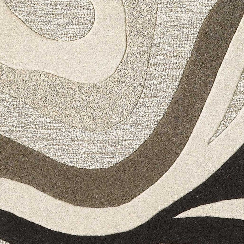 7' Beige Ivory And Black Wool Abstract Hand Tufted Runner Rug