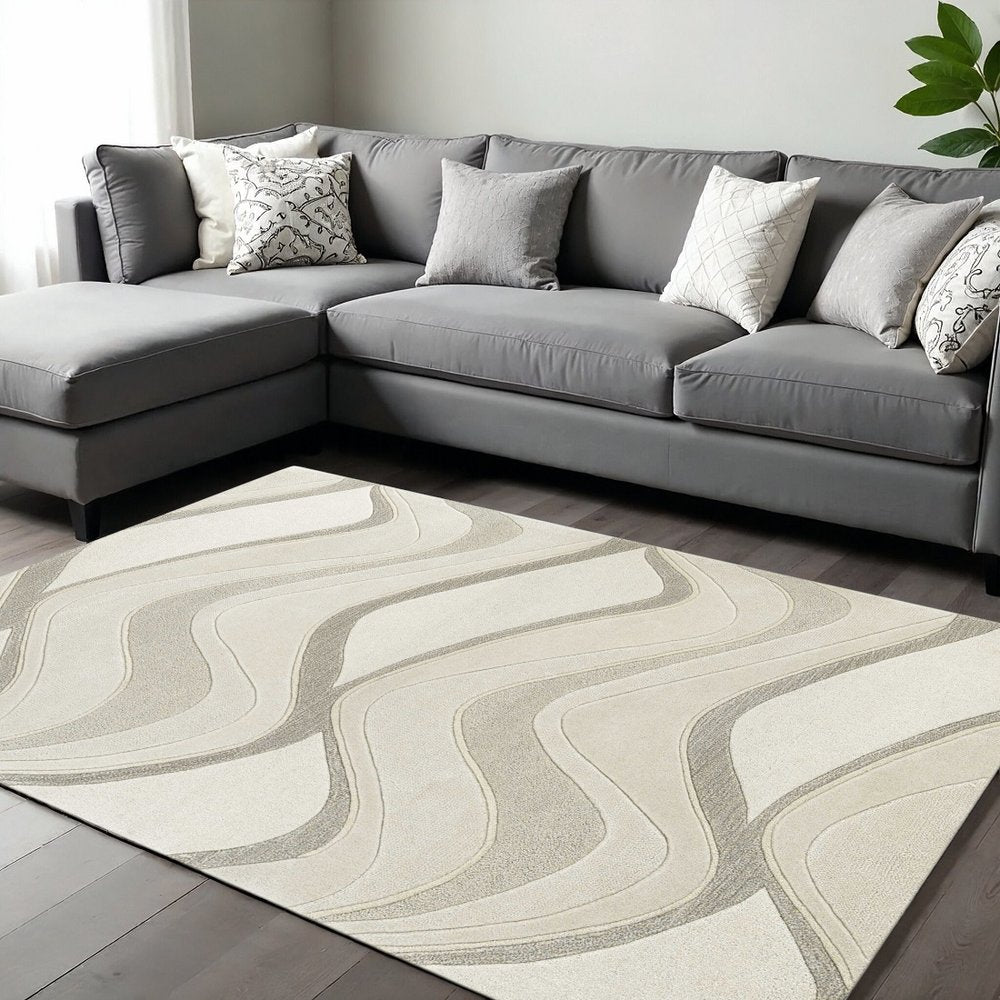 8' X 10' Ivory And Gray Wool Abstract Hand Tufted Area Rug