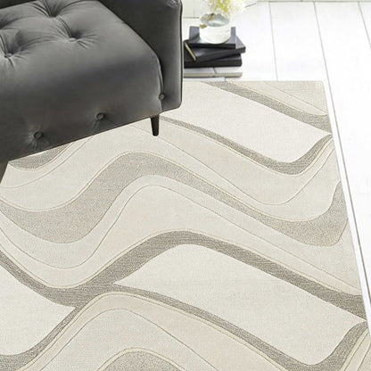 8' X 10' Ivory And Gray Wool Abstract Hand Tufted Area Rug