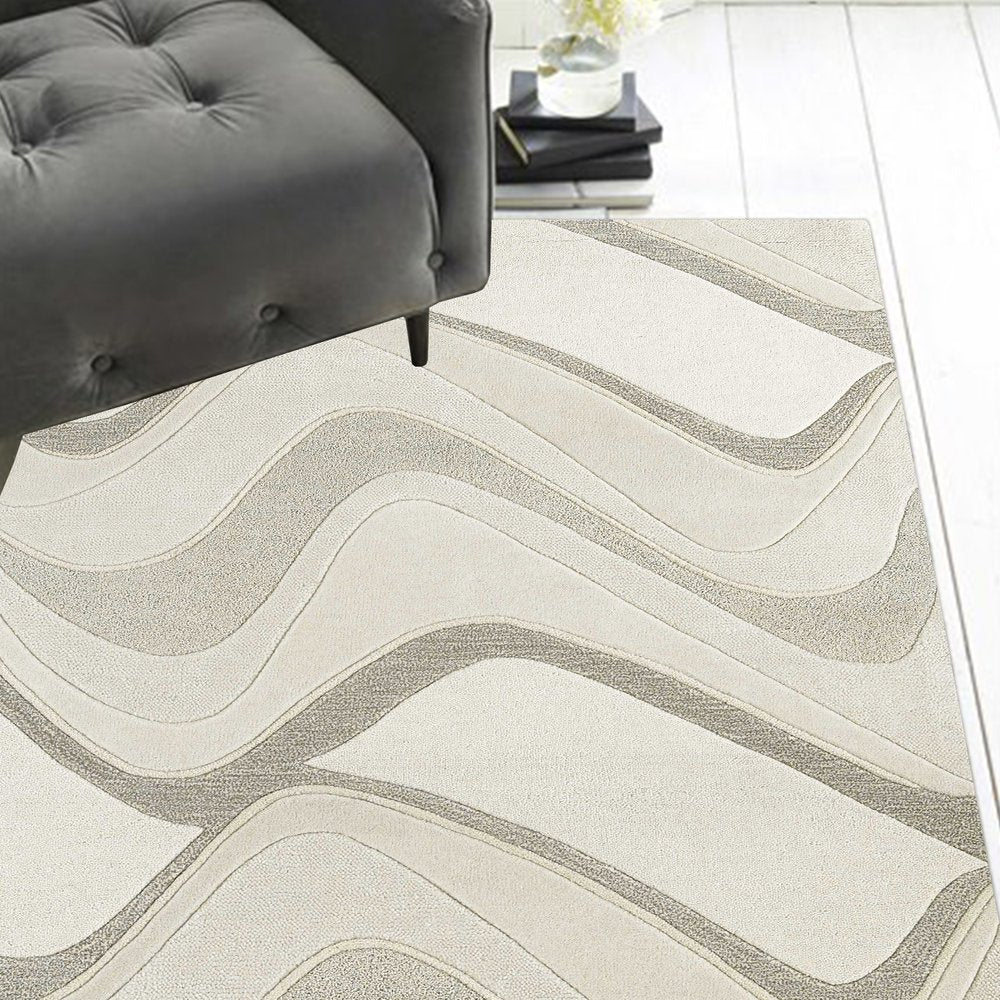 8' X 10' Ivory And Gray Wool Abstract Hand Tufted Area Rug