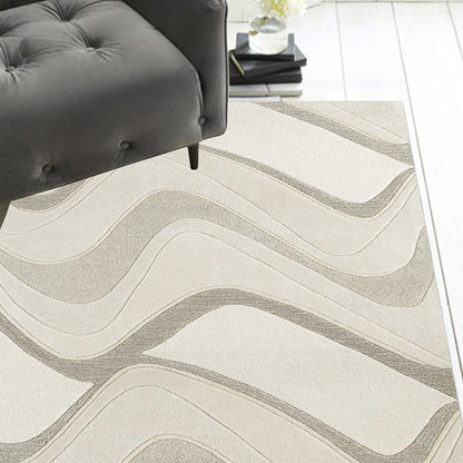 8' X 10' Ivory And Gray Wool Abstract Hand Tufted Area Rug