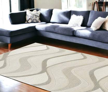8' X 10' Ivory And Gray Wool Abstract Hand Tufted Area Rug