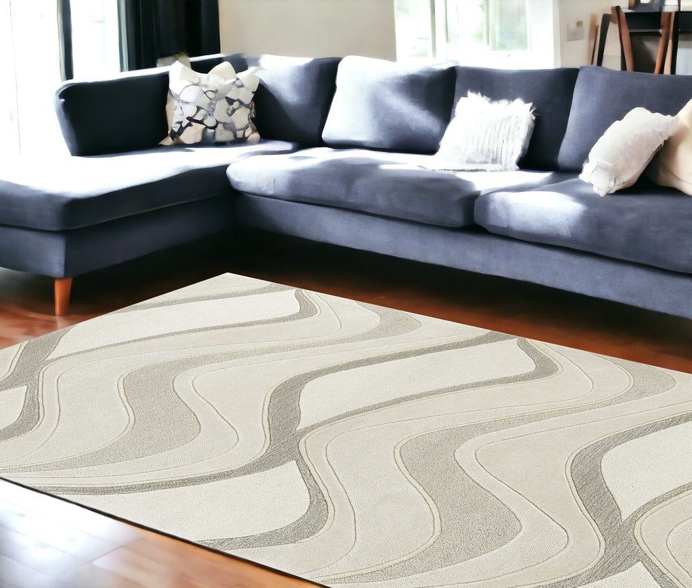 8' X 10' Ivory And Gray Wool Abstract Hand Tufted Area Rug