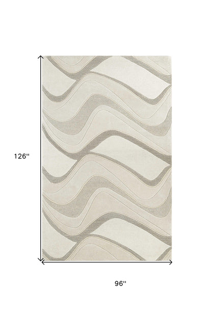 5' X 8' Ivory Hand Tufted Abstract Waves Indoor Area Rug